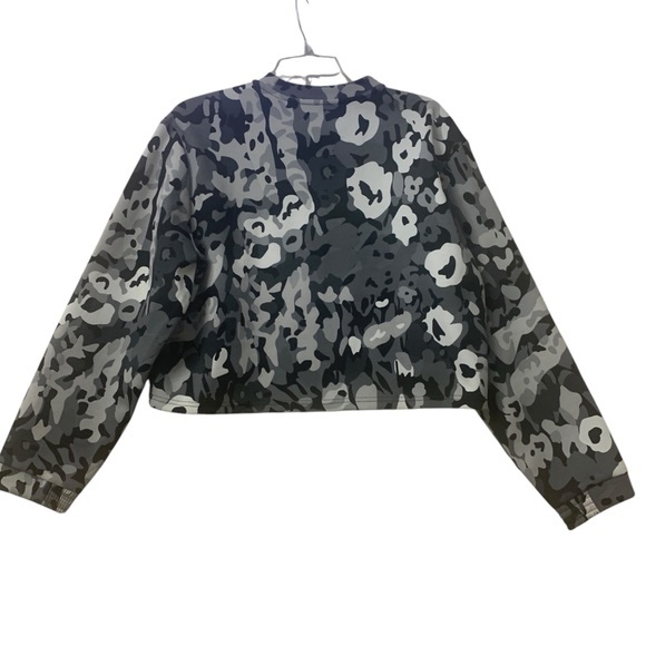 Adidas Sweatshirt Womens Small Black White Camo All Over Print Cropped Pullover - Picture 6 of 10